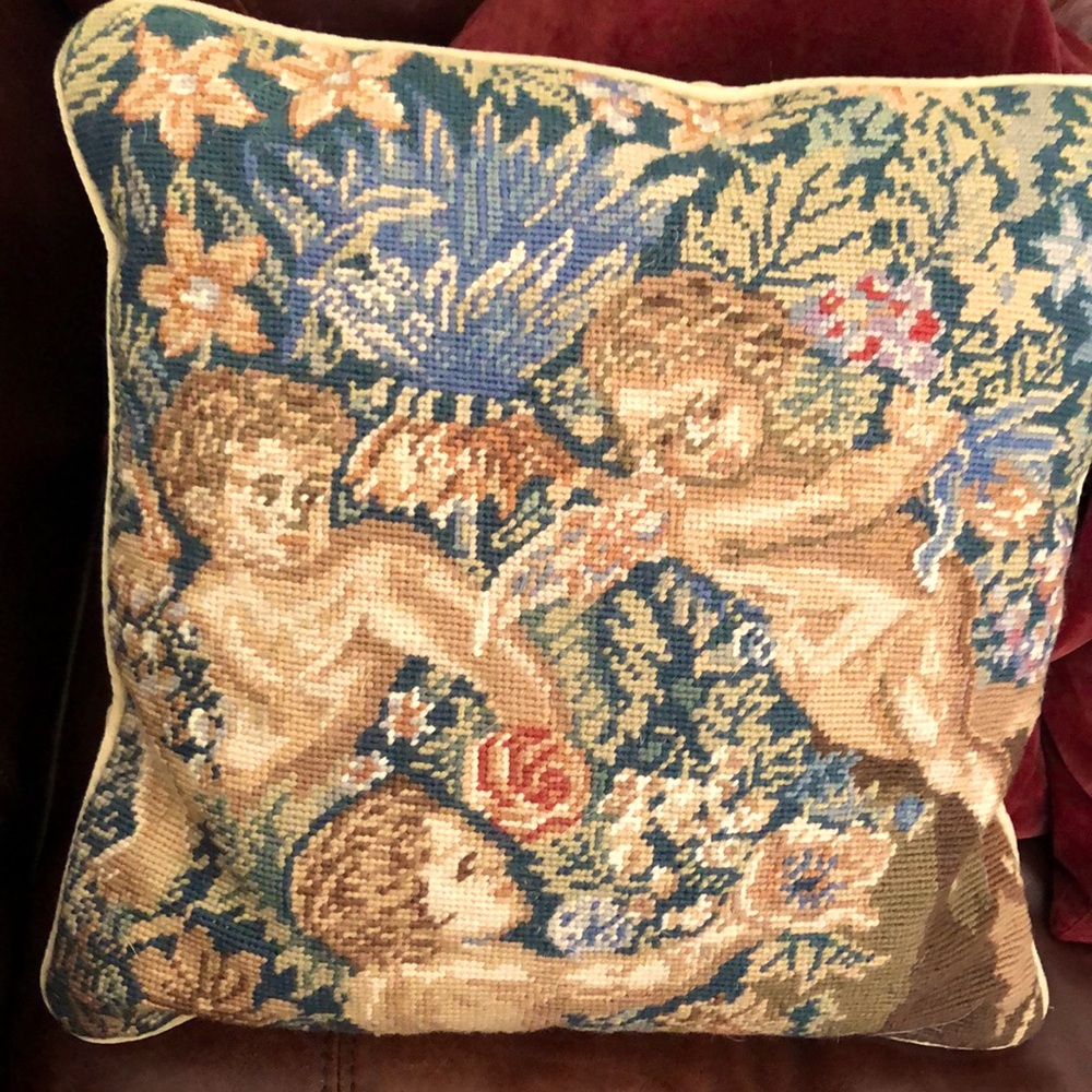 Needlepoint angel holiday pillow